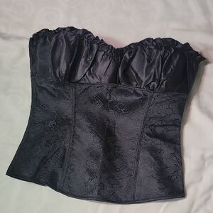 Black Strapless Satin Corset Bustier Top